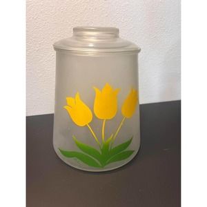 Vintage Glass Bartlett Collins Cookie Jar Yellow Tulip 1960s Kitchen Storage
